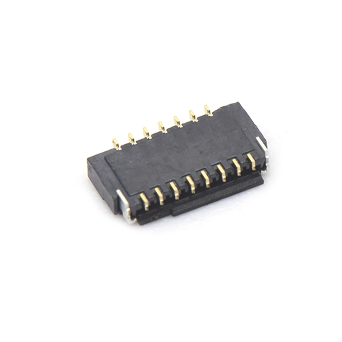 Pitch 0.30mm 90°H1.00mm 卧式下接前掀盖 SMT型 FPC 15pin 黑色 镀半金1u"，其它区域镀镍